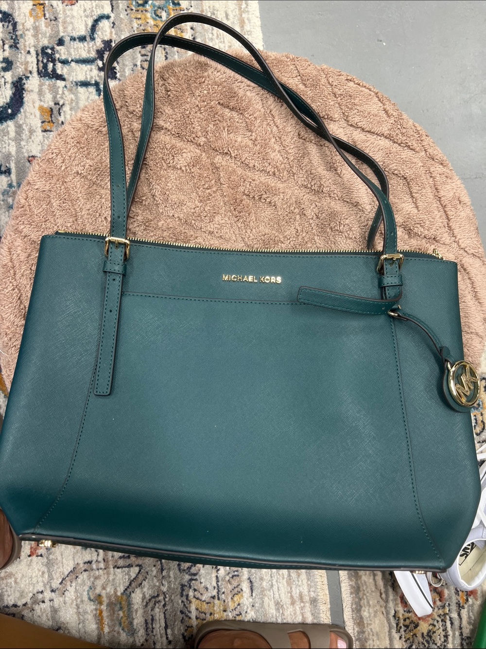 Michael Kors Teal Saffiano Leather Tote with Gold Hardware